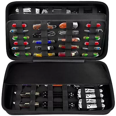 GWCASE 88 Slot Pocket Knife Case Black Carrying Bag Large Capacity Storage Organizer
