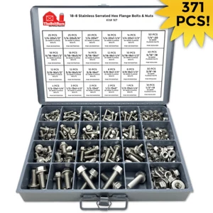 EDELSTAHL gezackte Flanschschraube Bolzen & Mutter Sortiment Kit - 371 Stück! - Bild 1 von 3