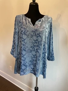 Sundance Women's Silk Blend Velvet Floral Blue XL Asymmetrical Top Boho Flowy - Picture 1 of 8