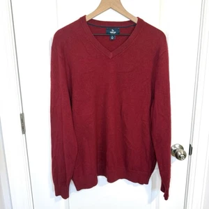 Lands End 100% Cashmere Maroon Burgundy Sweater Mens Large V Neck Quiet Preppy - Picture 1 of 4