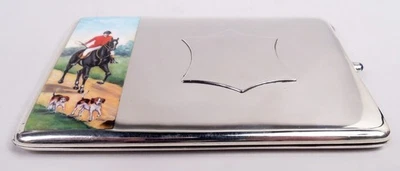 Antique Cigarette Case Edwardian Fox Hunt Sterling Silver Enamel - Image 1 of 4
