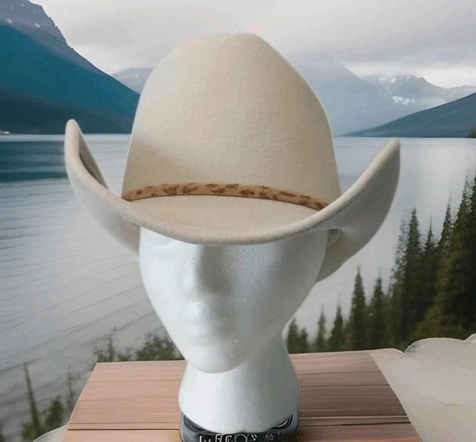 Sombrero de Vaquera Eric Javits Para Mujer Crema Beige Lana Stetson Rodeo Estampado Leopardo Foto 1 de 4