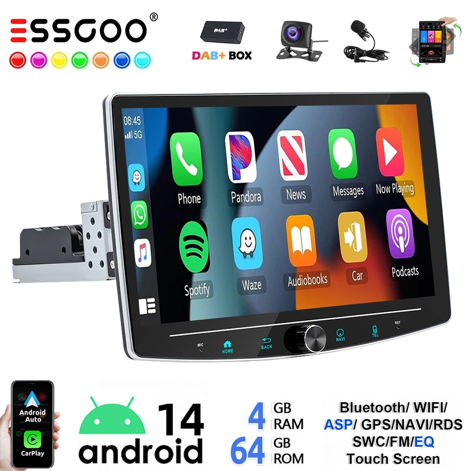 Android 14 10.1" DAB+ Autoradio 4+64G Apple Carplay Navi 360° Drehbar Bildschirm - Bild 1 von 4