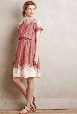 Vestido camisero Anthropologie Veronia de Maeve rojo crema bolsillos vestido mediano Foto 1 de 4