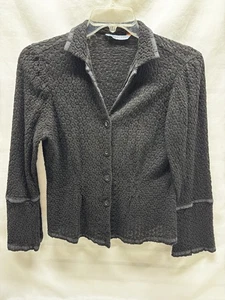 Camicetta vintage Johnny Was donna nera con occhielli bottoni manica lunga trasparente bohemien - Foto 1 di 9