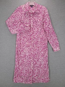 Lands End Shirtkleid Damen 10 rosa weiß Blätterdruck Langarm Knopfleiste - Bild 1 von 13