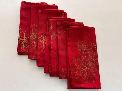 Lot 6 cloth napkins 16 x 16 red with gold Xmas holly damask - Image 1 of 3