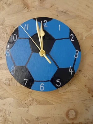 Blue and Black Football Clock Small 14cm Painted With White Ink Numbers New - Image 1 of 4