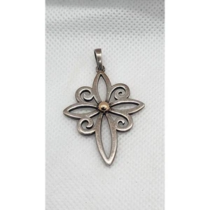 James Avery Retired 14k Yellow Gold And Sterling Silver Cross Pendant - Picture 1 of 5