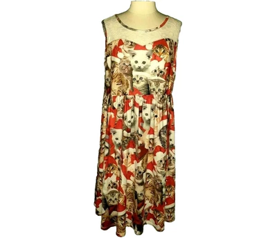 连衣裙尺寸 3XL 圣诞假日猫小猫红色白色无袖弹力  — 第 1/4 张图片