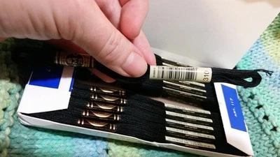 DMC Pack of 12 Black Six Strand Embroidery Cotton Floss 8.7yd Each Skein New - Image 1 of 4