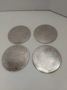 Vintage ROYAL LIMITED Silver Plate Coaster Set Of 4 Christmas/Winter Theme - Picture 1 of 4