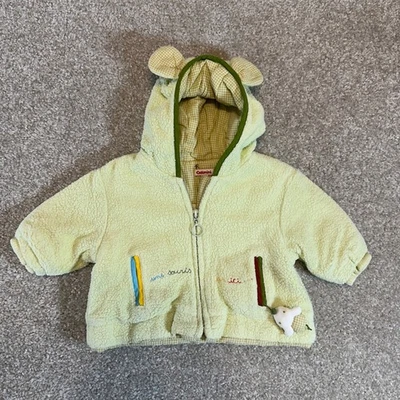 Catimini Baby Fleece Bear Hooded Jacket Yellow Gingham Trim 1M - Image 1 of 4