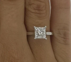 1 Ct Princess Simulated Diamond Solitaire Engagement Ring 14k White Gold Finish - Picture 1 of 10