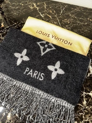 Louis Vuitton Paris Bufanda Monograma 100% Cachemira Negro Gris Reversible - Sin Etiqueta Foto 1 de 4