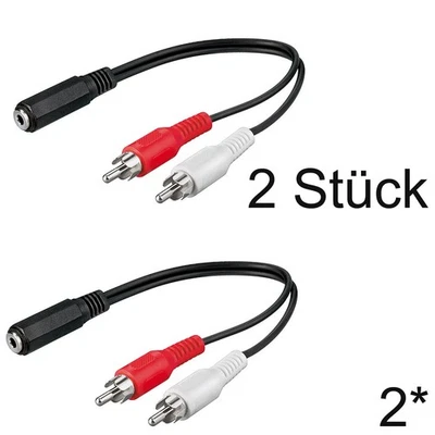 2 Stück 20cm Cinch Kabel Y Adapter 2* Chinch St. <> 3,5mm Klinke Buchse Kupplung - Bild 1 von 4