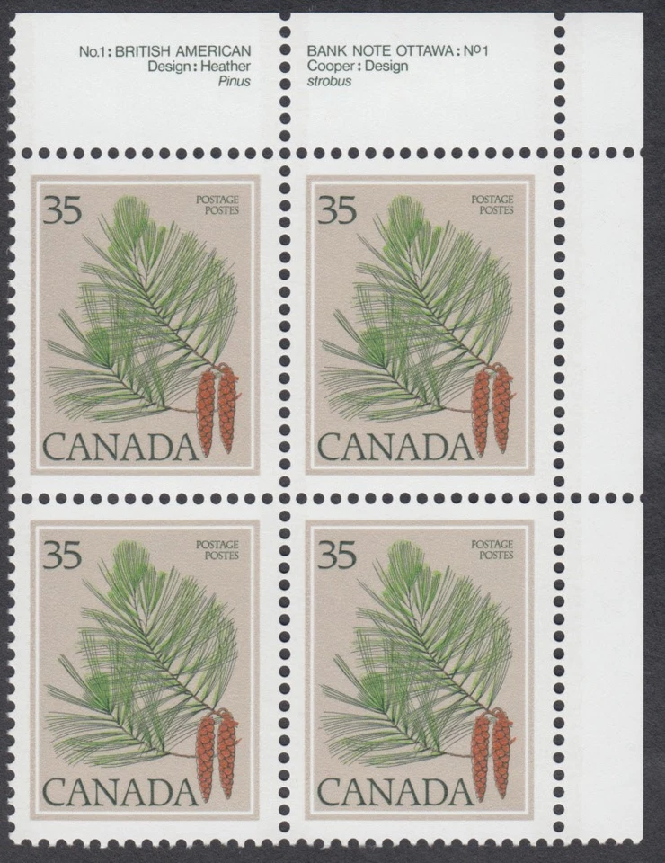Canada - #721 Trees - White Pine Plate Block  - MNH - Image 1 of 1