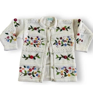 Vintage Hand Knit Amazonias Child Sweater Cardigan - Picture 1 of 6