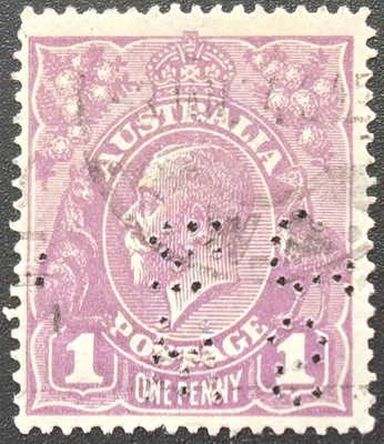 Australia - 1914-24 Scott #23 púrpura-lila rey Jorge V 1 1/2d - PERFIN - sello Foto 1 de 3