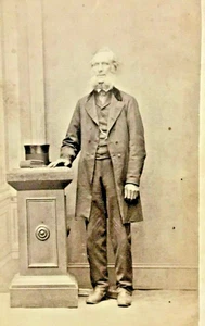 Civil War Sepia Photograph of unknown Standing Man with a white beard Hat Tabled - Picture 1 of 3