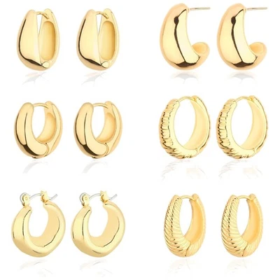 Juego de aretes tipo argolla Huggie de oro de moda - enchapados en 14K y 3 tamaños para mezclar y combinar Foto 1 de 4