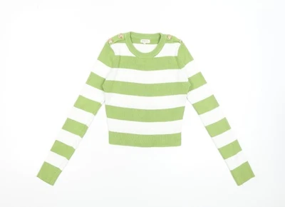 MOOCCI Maglia donna verde bianca a righe cropped S manica lunga - Immagine 1 di 4