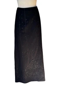 TALBOTS Black Label Elegant Wool Blend Floral Embroidered Black Maxi Skirt Sz 8 - Picture 1 of 10