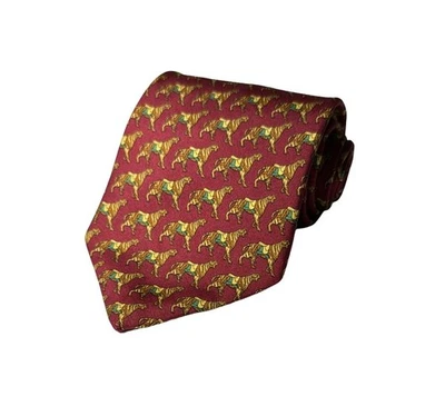 Corbata Brooks Brothers Hombre Estampado Tigre Rojo 100% Seda Usada en Excelente Condición Foto 1 de 4