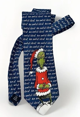 Corbata de cuello cosida a mano vintage Dr. Seuss El Grinch Navidad una idea horrible para hombre Foto 1 de 4