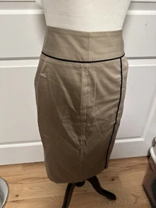 Ann Taylor Skirt Womens 14 Light Brown Black Piping Career Office Straight - Picture 1 of 10