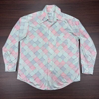 Camisa deportiva vintage años 70 KMART tejida discoteca hippie talla mediana - lunares a cuadros Foto 1 de 4