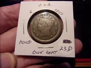 Antico centesimo da collezione capelli intrecciati USA - 1851 - bucato - cardato - $6 s/h - Foto 1 di 2