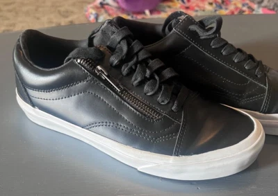 Vans Old Skool Leather Sneaker Zip Side Lace Up Black Sneaker Unisex - Image 1 of 4
