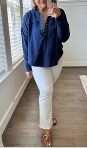 NWT Anthropologie Pilcro Henley Blouse Size Large Classic Traditional Oversized - Picture 1 of 3