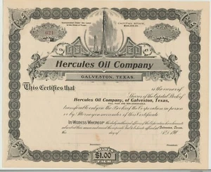 Lote al por mayor de 5 certificados de acciones de Hércules Oil Company Galveston Texas - Imagen 1 de 1