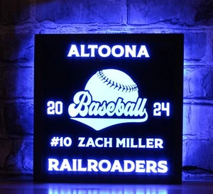Personalized Baseball LED Sign - Player's name, number, and school or team name - Picture 1 of 10
