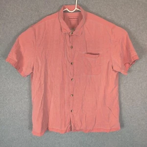 Tommy Bahama Men Button Down 2XL Salmon Pink Short Sleeve Silk - Picture 1 of 11