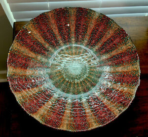 Forged Artistic Accent Red Orange Teal Ombré Scalloped Edge Console Bowl 15.75”