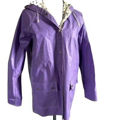 Abrigo de lluvia retro vintage años 80 púrpura lunares para mujer mediano PVC ropa exterior Foto 1 de 4
