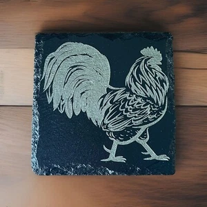 Slate Coasters Rooster Laser Engraved 🔥Set Of 4🔥Country Farmhouse Feel - Picture 1 of 3