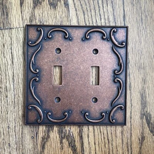 Antique Sponged Copper Scroll Double Light Switch Wall Plate Cover 2003 LHMC - Picture 1 of 3
