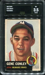 1953 Topps #215 Gene Conley Milwaukee Braves – Rookie Card - GMA 3.5 VG+ - Picture 1 of 2