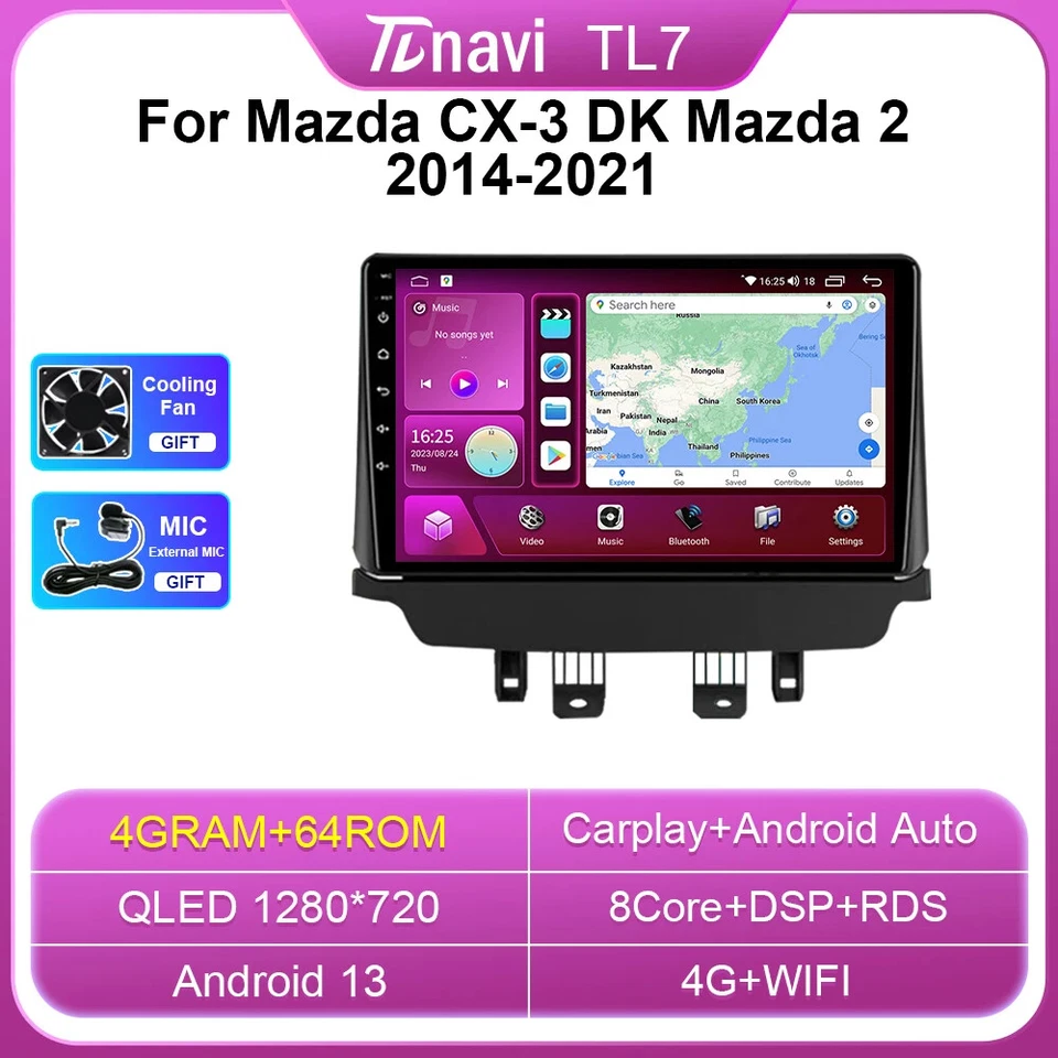 For Mazda CX-3 DK Mazda 2 2014-2021 Android Stereo Player CarPlay Car Radio GPS - Image 1 of 4