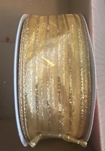 CHRISTMAS RIBBON SHEER WITH GOLD GLITTER Stripes 2.5 by 80 feet - Picture 1 of 3