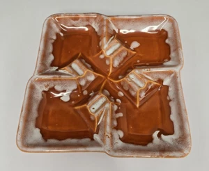 Vintage McCoy USA MCM Off Set Quadratisch Art Deco Aschenbecher Schmuckschale Orange Weiß Tropf - Bild 1 von 13