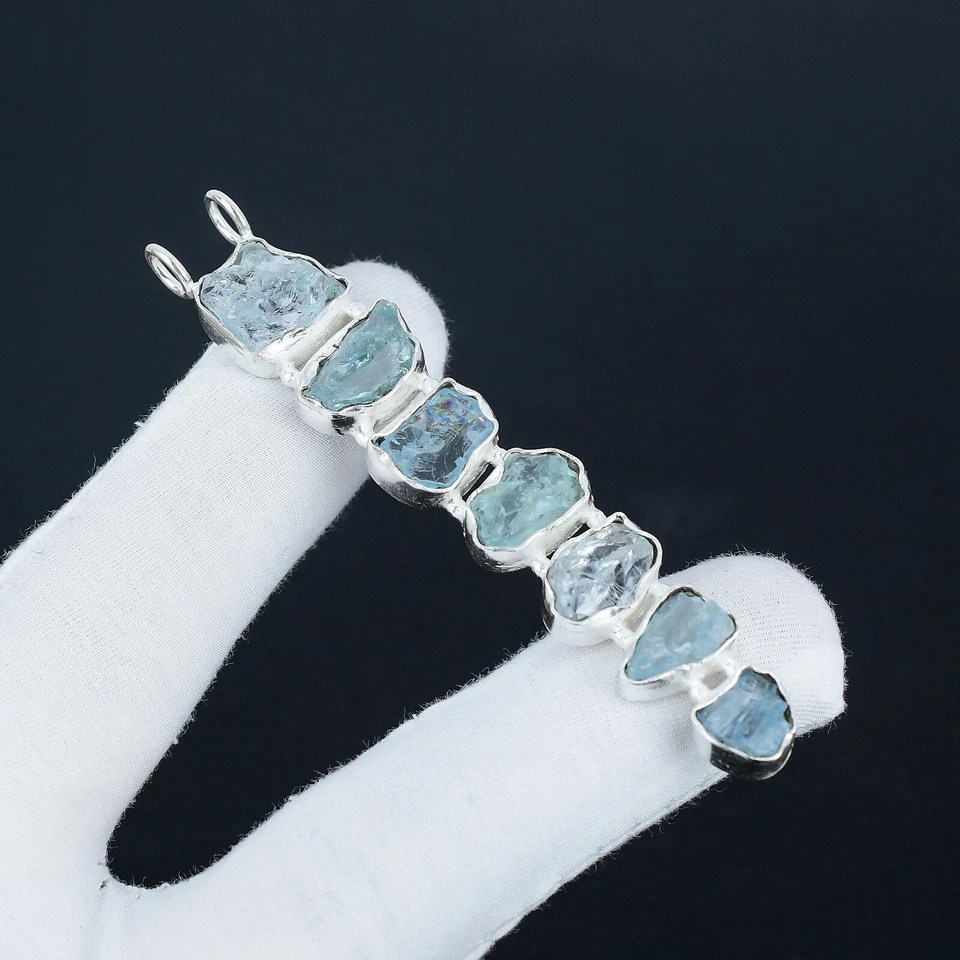 Acquamarina Grezzo Ciondolo Design 925 Argento Sterling Gioielli Per Compleanno - Immagine 1 di 4