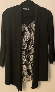 Croft Barrow Top Medium Black Multi Cardigan Attached Tank Free Shipping - Picture 1 of 3