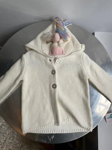 NWT Savannah Girls Hoodie Cardigan Sweater Size 18 Months. White W/ Unicorn Hood - Picture 1 of 4