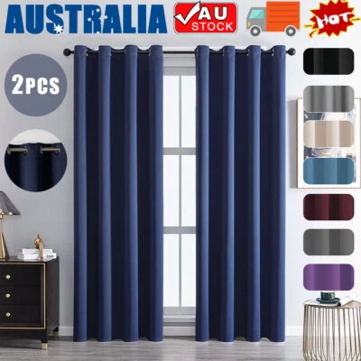 2X Blockout Curtains Blackout Window Curtain Draperies Pair Eyelet for Bedroom - image 1 of 4