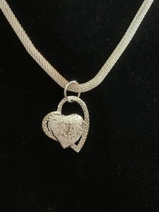 Silver Double Heart Pendant On Rope Necklace - Picture 1 of 3